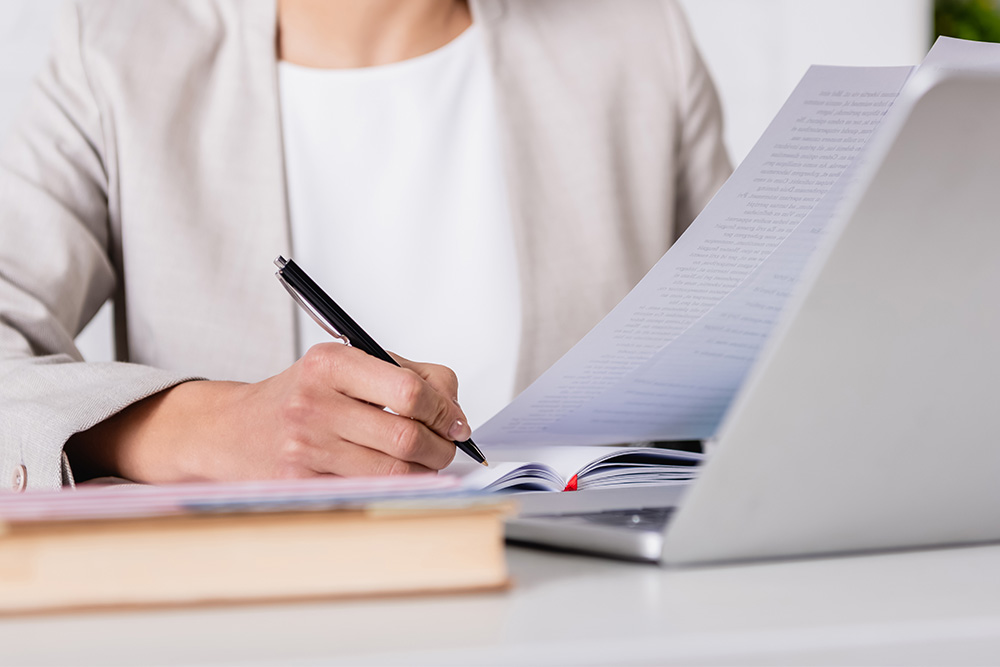 Woman is translating business documents